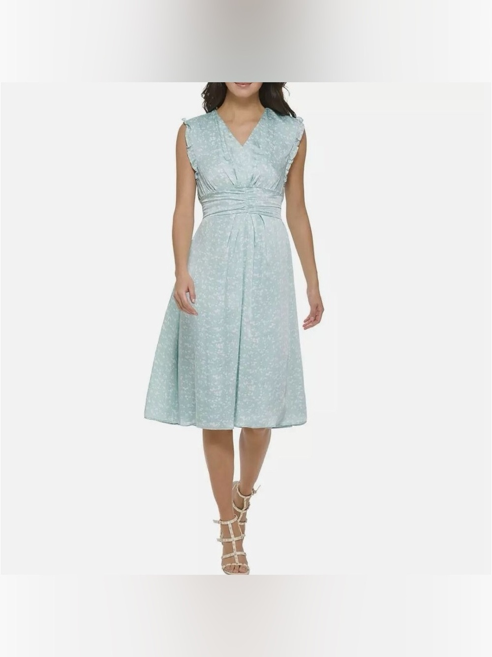 DKNY Sky Blue Floral Smocked Midi Dress NWT Size 4